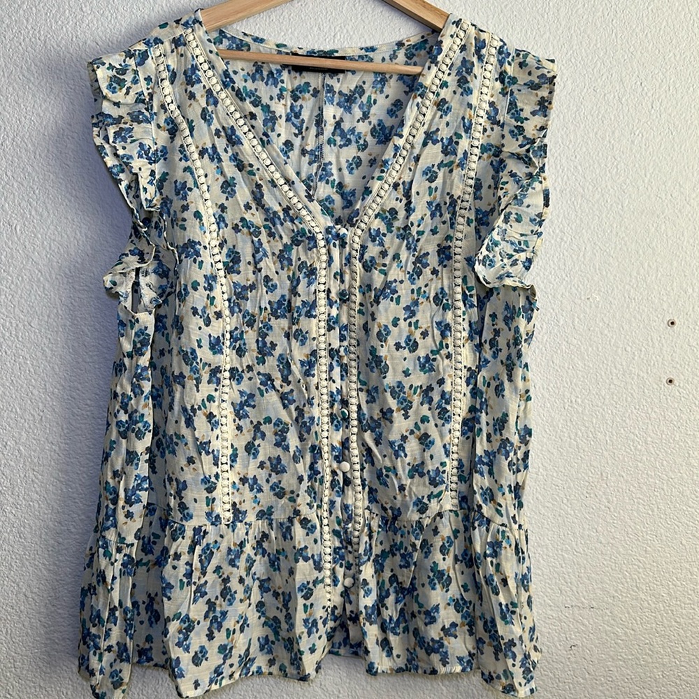 Lane Bryant Blue Ruffled Sleeveless Blouse